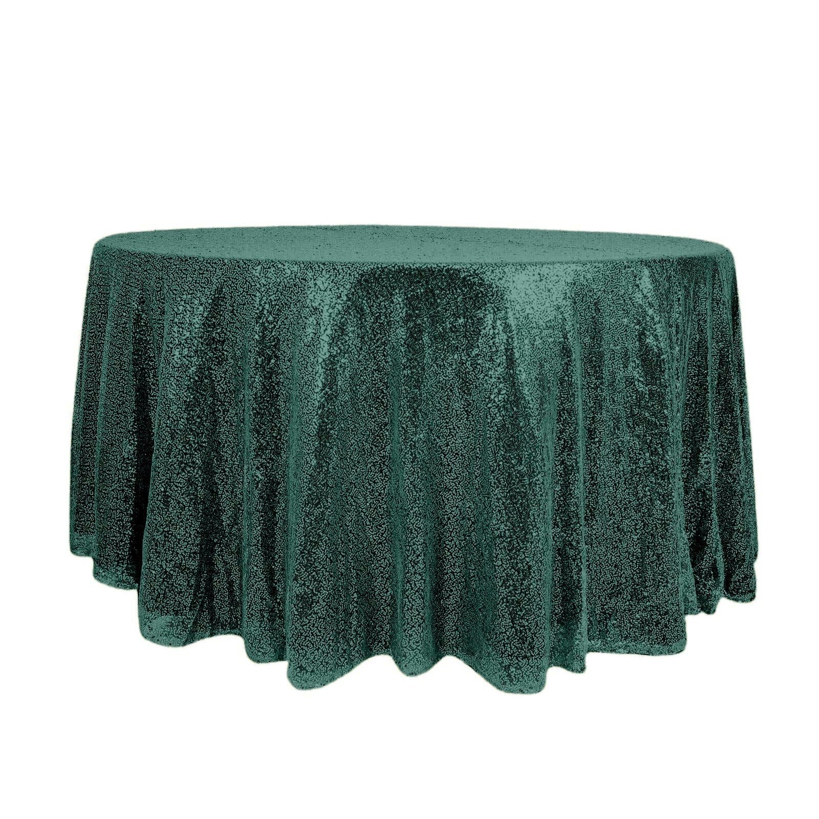 Sequin 120" Round Tablecloth Hunter Emerald Green - Seamless Glittering Table Cover