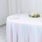 Sequin 120" Round Tablecloth Iridescent Blue - Seamless Glittering Table Cover - Bell Racket Store