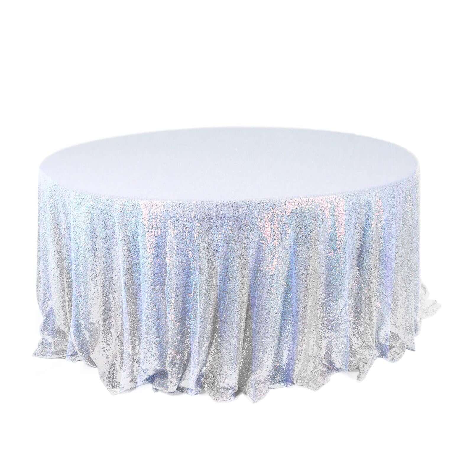 Sequin 120" Round Tablecloth Iridescent Blue - Seamless Glittering Table Cover - Bell Racket Store
