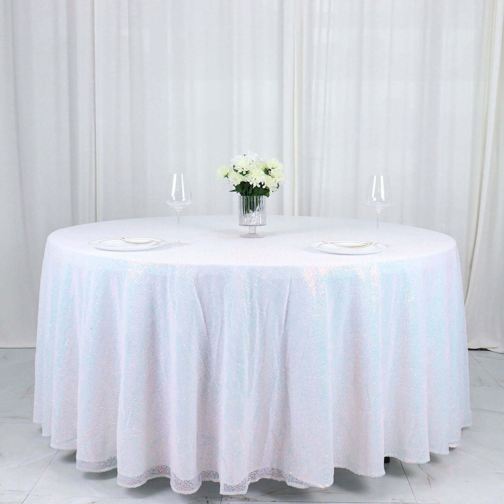 Sequin 120" Round Tablecloth Iridescent Blue - Seamless Glittering Table Cover - Bell Racket Store