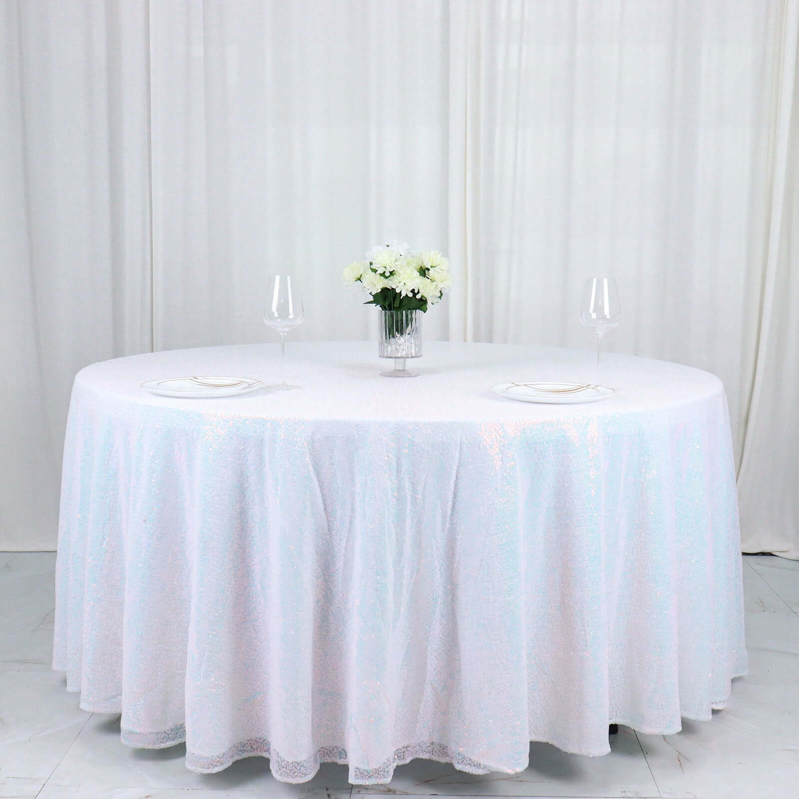 Sequin 120" Round Tablecloth Iridescent Blue - Seamless Glittering Table Cover - Bell Racket Store