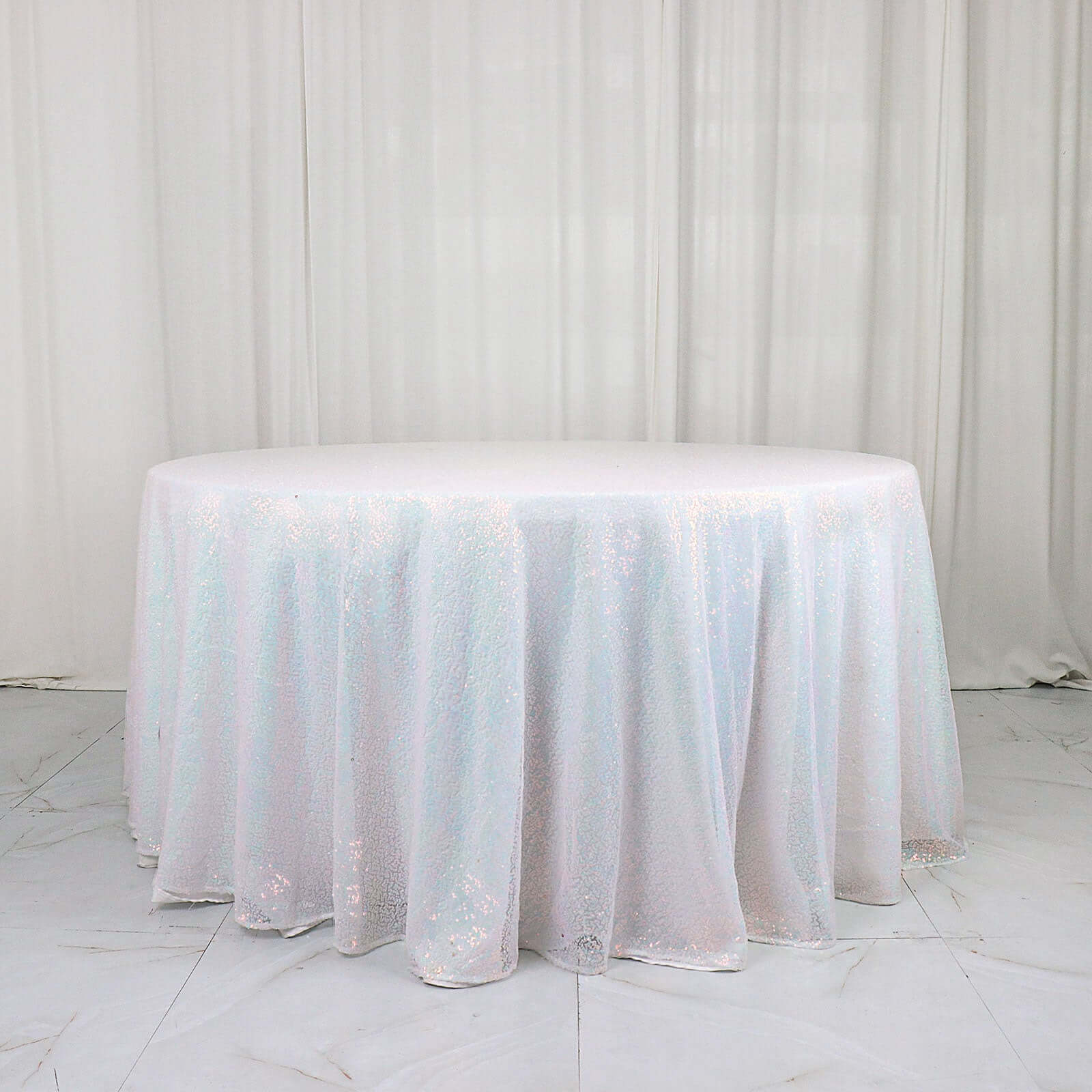 Sequin 120" Round Tablecloth Iridescent Blue - Seamless Glittering Table Cover - Bell Racket Store