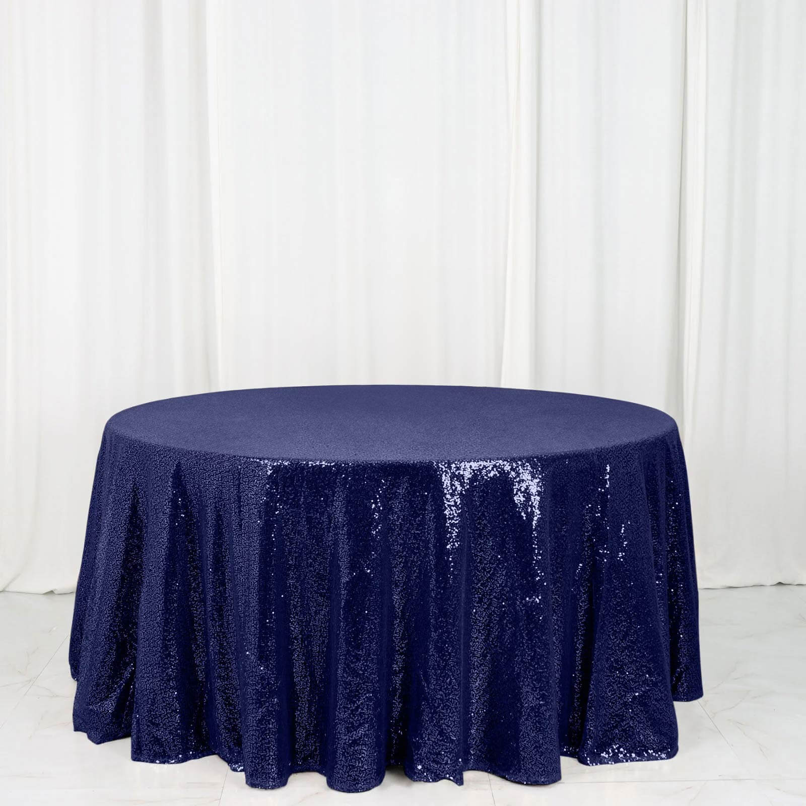 Sequin 120" Round Tablecloth Navy Blue - Seamless Glittering Table Cover - NestOCart
