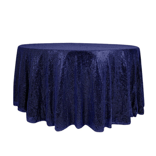 Sequin 120" Round Tablecloth Navy Blue - Seamless Glittering Table Cover - NestOCart
