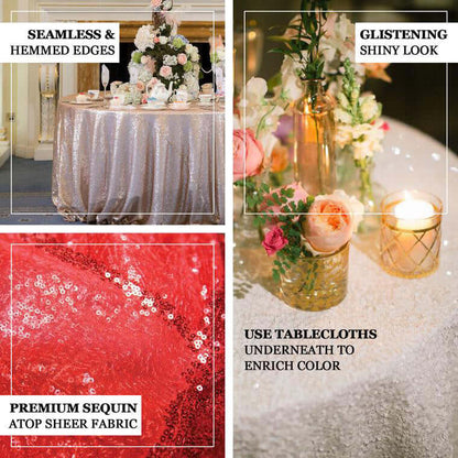 Sequin 120" Round Tablecloth Pink - Seamless Glittering Table Cover - NestOCart
