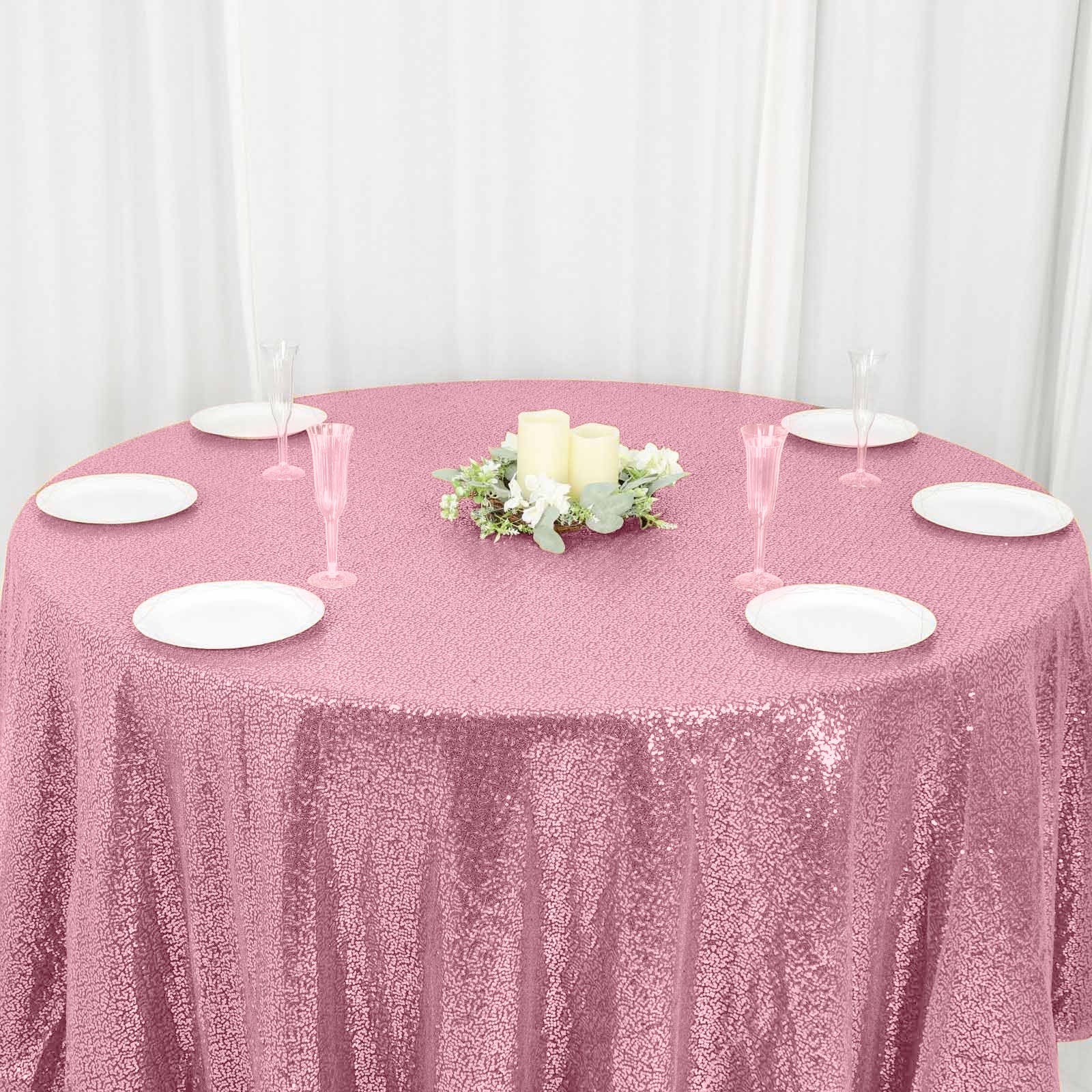 Sequin 120" Round Tablecloth Pink - Seamless Glittering Table Cover - NestOCart