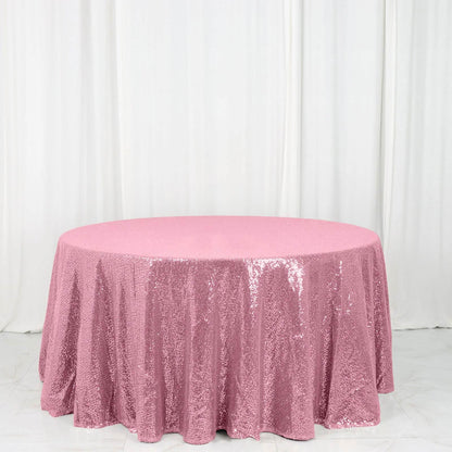 Sequin 120" Round Tablecloth Pink - Seamless Glittering Table Cover - NestOCart