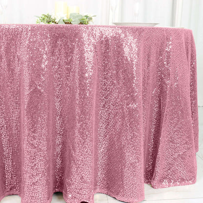 Sequin 120" Round Tablecloth Pink - Seamless Glittering Table Cover - NestOCart