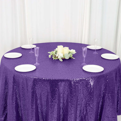 Sequin 120" Round Tablecloth Purple - Seamless Glittering Table Cover - NestOCart
