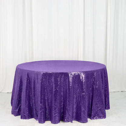 Sequin 120" Round Tablecloth Purple - Seamless Glittering Table Cover - NestOCart