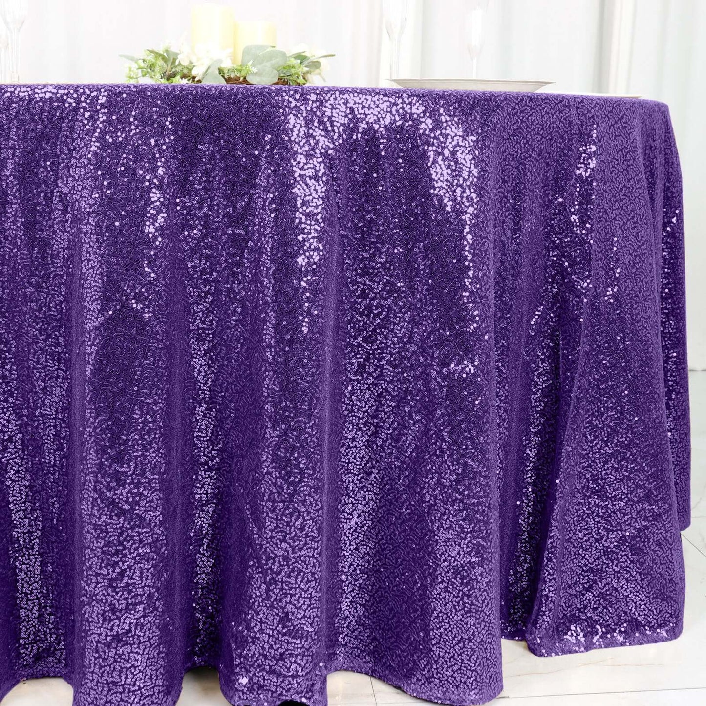 Sequin 120" Round Tablecloth Purple - Seamless Glittering Table Cover - NestOCart