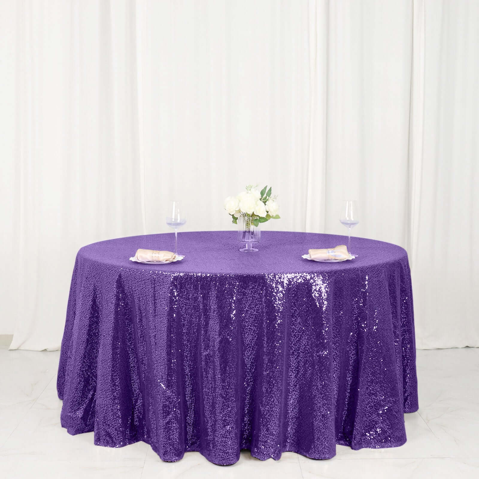 Sequin 120" Round Tablecloth Purple - Seamless Glittering Table Cover - NestOCart