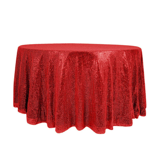 Sequin 120" Round Tablecloth Red - Seamless Glittering Table Cover - NestOCart