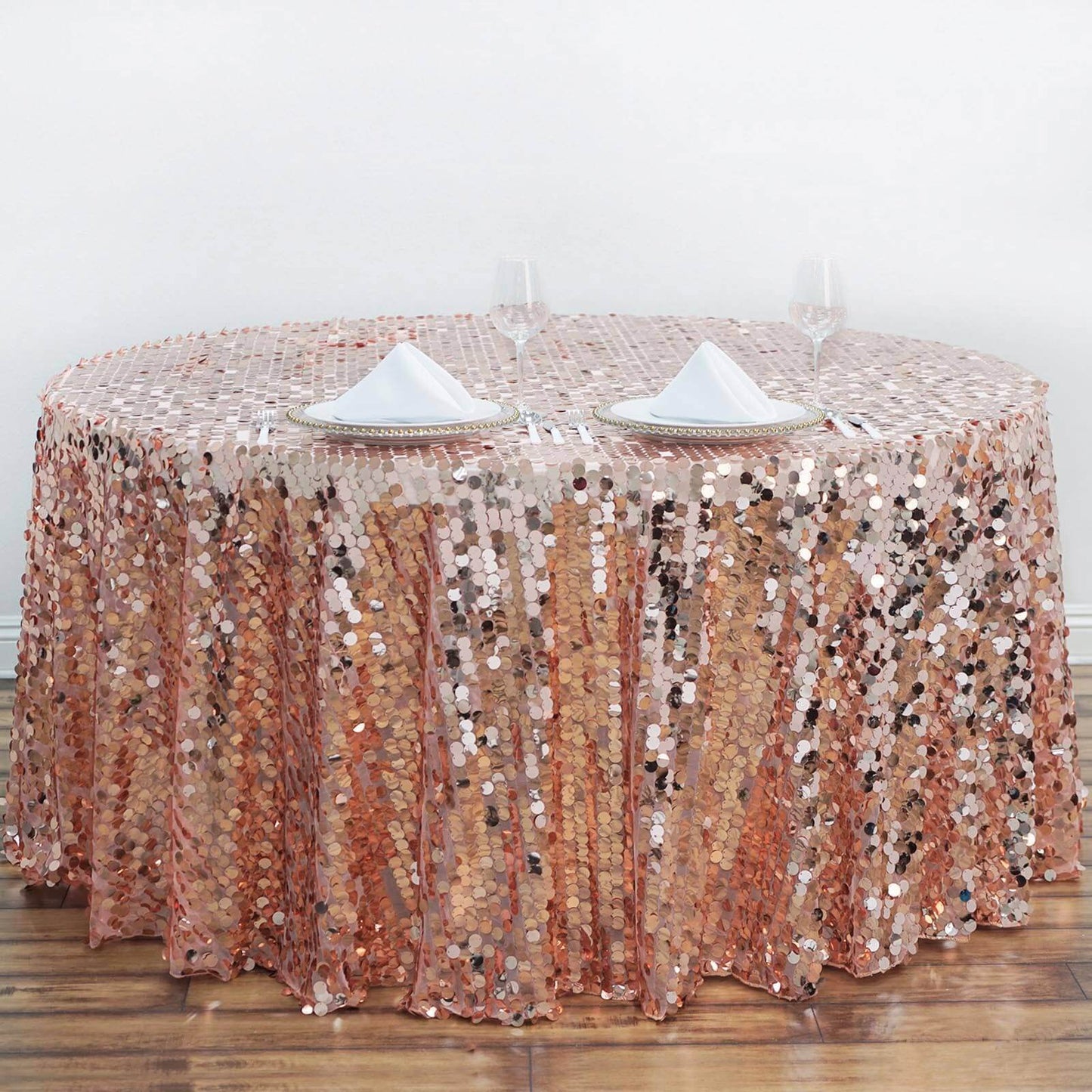 Sequin 120" Round Tablecloth Rose Gold - Seamless Big Payette Table Cover - NestOCart
