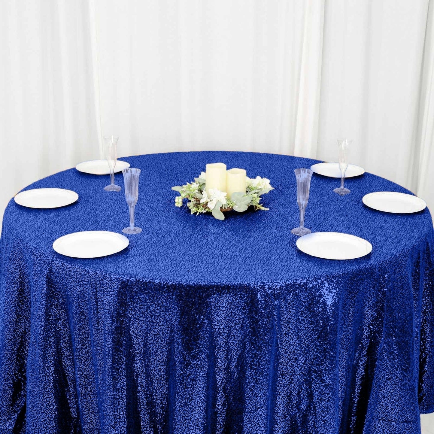 Sequin 120" Round Tablecloth Royal Blue - Seamless Glittering Table Cover - NestOCart