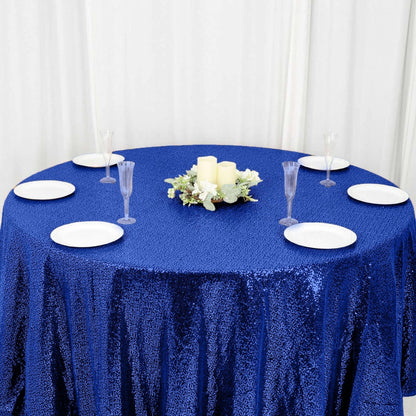 Sequin 120" Round Tablecloth Royal Blue - Seamless Glittering Table Cover - NestOCart