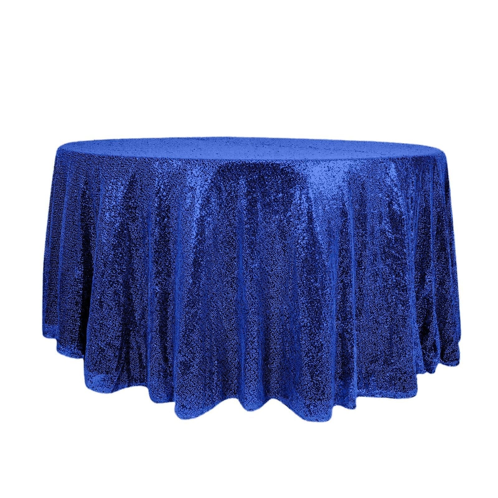 Sequin 120" Round Tablecloth Royal Blue - Seamless Glittering Table Cover - NestOCart