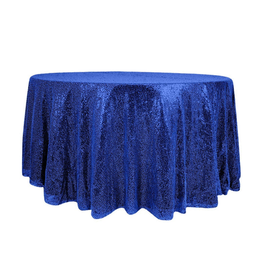 Sequin 120" Round Tablecloth Royal Blue - Seamless Glittering Table Cover - NestOCart