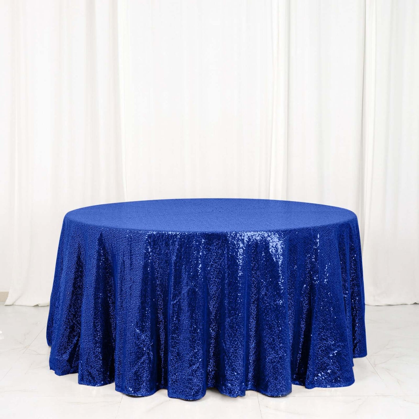 Sequin 120" Round Tablecloth Royal Blue - Seamless Glittering Table Cover - NestOCart