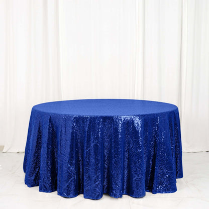 Sequin 120" Round Tablecloth Royal Blue - Seamless Glittering Table Cover - NestOCart