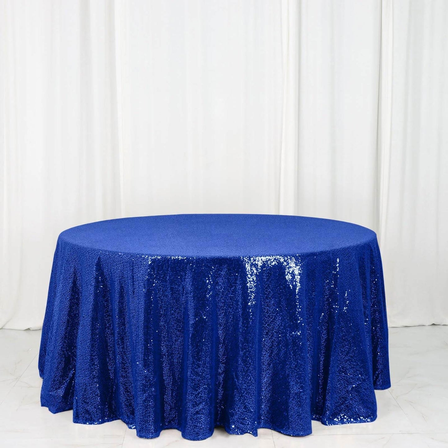Sequin 120" Round Tablecloth Royal Blue - Seamless Glittering Table Cover - NestOCart