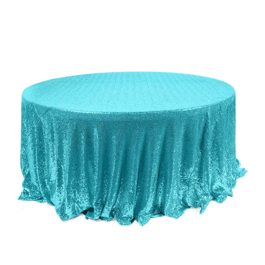 Sequin 120" Round Tablecloth Turquoise - Seamless Glittering Table Cover - NestOCart