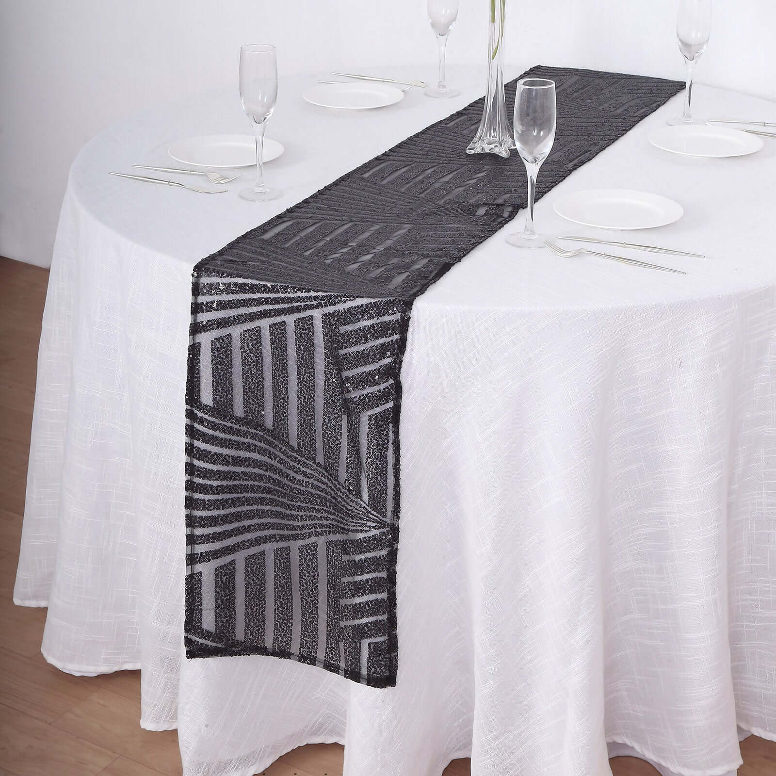 Sequin 12"x108" Table Runner Black - Diamond Glitz Design - Bell Racket Store