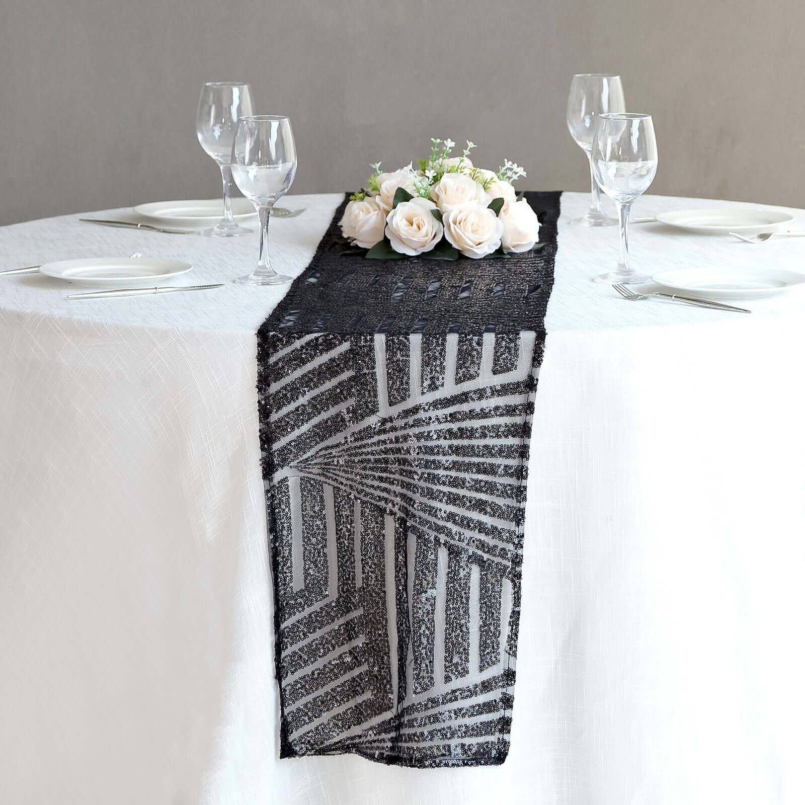 Sequin 12"x108" Table Runner Black - Diamond Glitz Design - Bell Racket Store