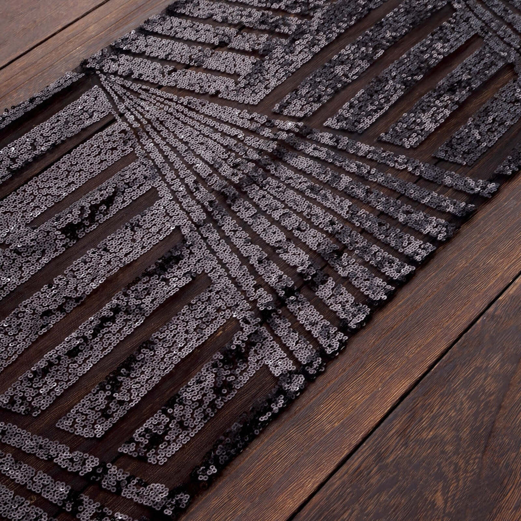 Sequin 12"x108" Table Runner Black - Diamond Glitz Design - Bell Racket Store