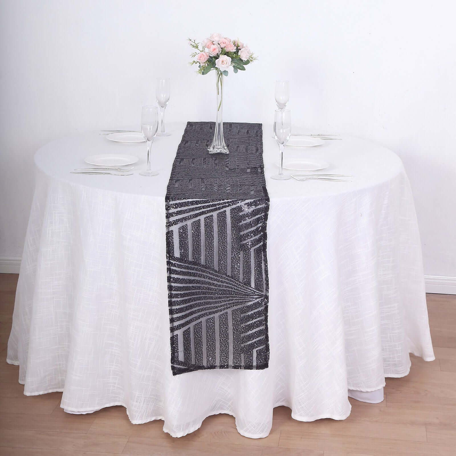 Sequin 12"x108" Table Runner Black - Diamond Glitz Design - Bell Racket Store