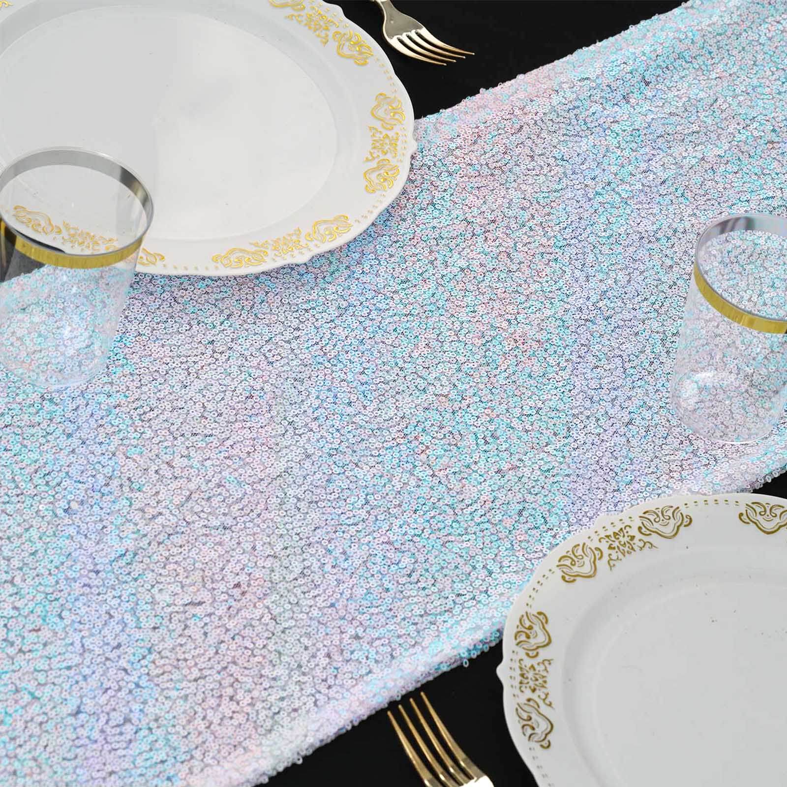 Sequin 12"x108" Table Runner Iridescent Blue - Glittering Design - Bell Racket Store