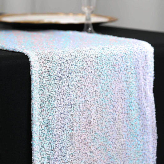 Sequin 12"x108" Table Runner Iridescent Blue - Glittering Design - Bell Racket Store