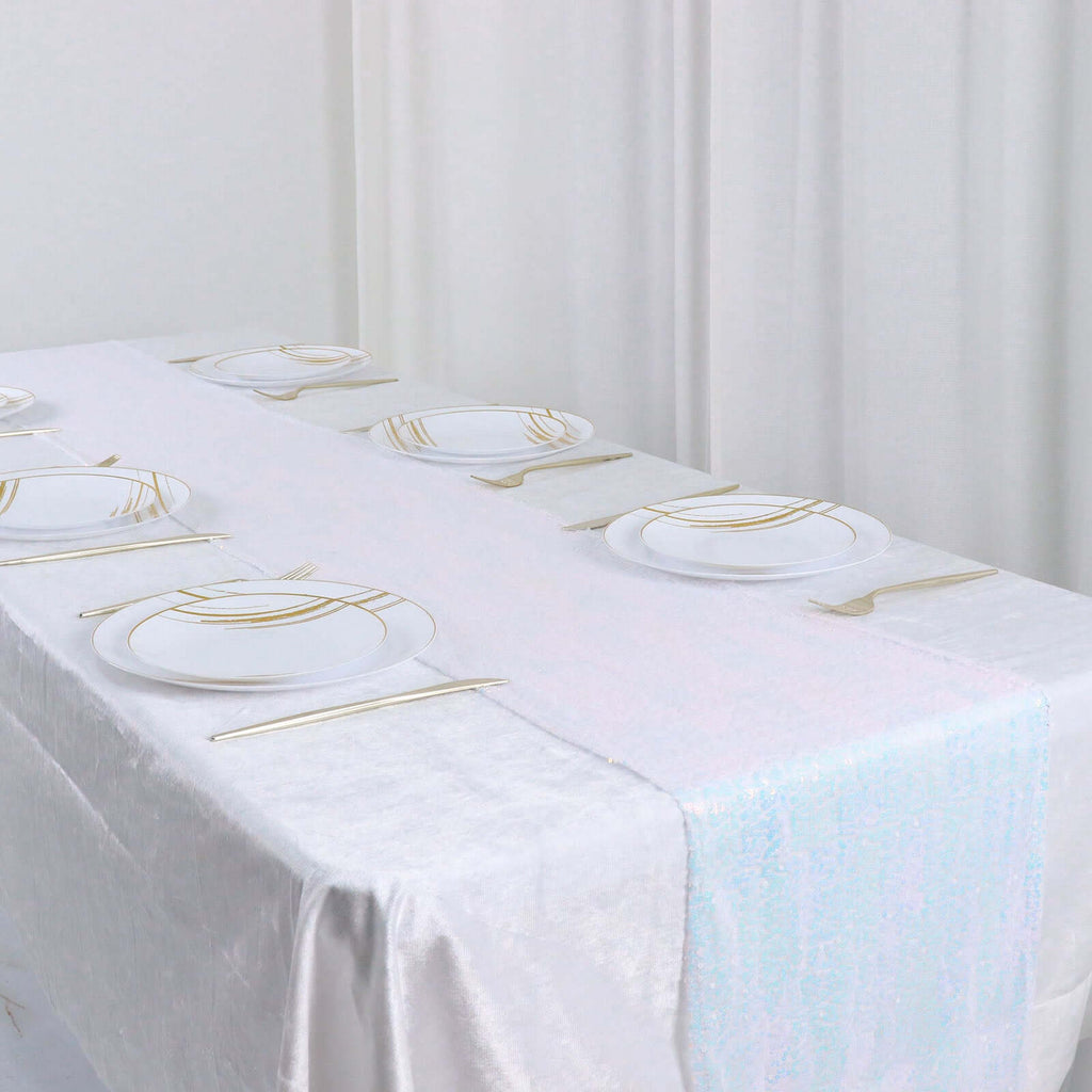 Sequin 12"x108" Table Runner Iridescent Blue - Glittering Design - Bell Racket Store