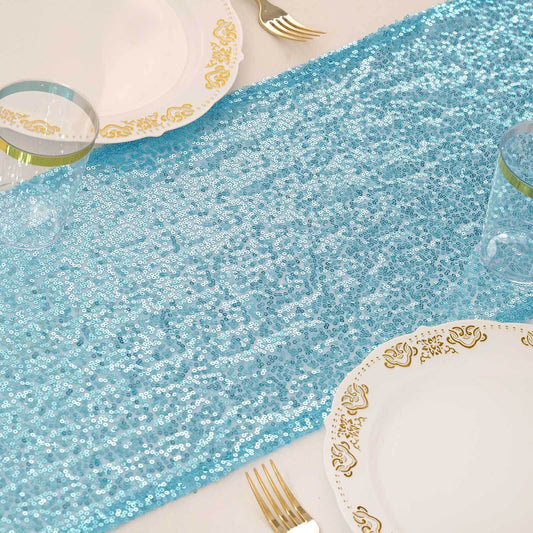 Sequin 12"x108" Table Runner Light Blue - Glittering Design - NestOCart