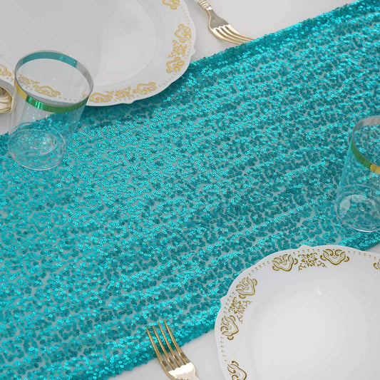 Sequin 12"x108" Table Runner Turquoise - Glittering Design - NestOCart