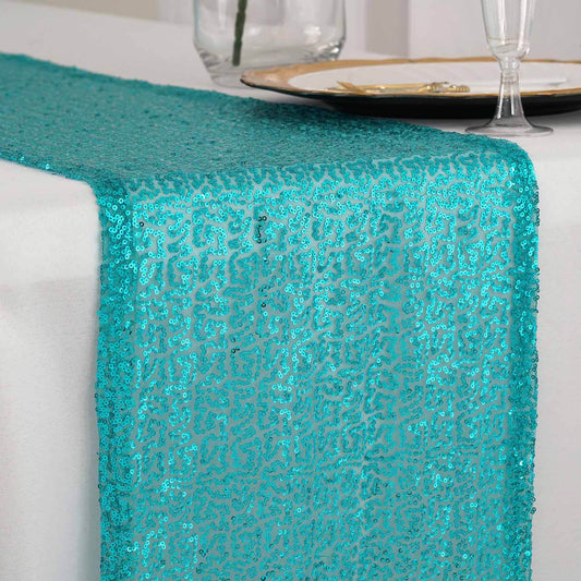 Sequin 12"x108" Table Runner Turquoise - Glittering Design - NestOCart