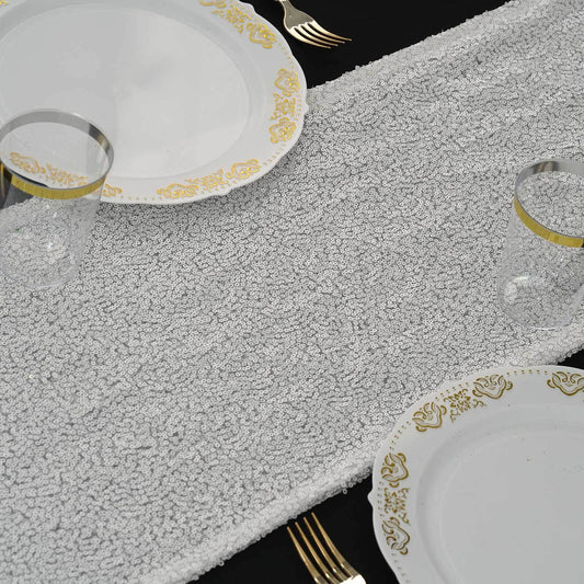 Sequin 12"x108" Table Runner White - Glittering Design for Stylish Celebrations - NestOCart