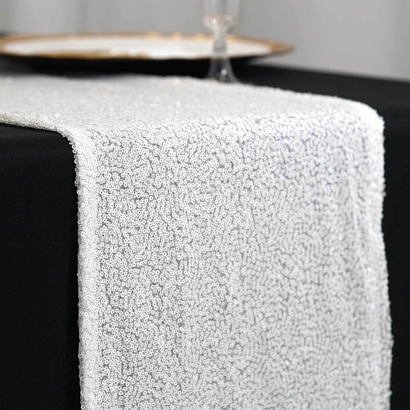 Sequin 12"x108" Table Runner White - Glittering Design for Stylish Celebrations - NestOCart