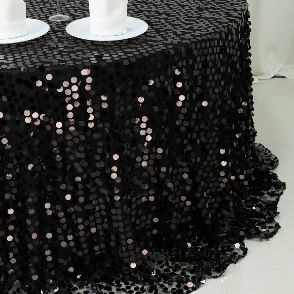 Sequin 132" Round Tablecloth Black - Big Payette Table Cover - Bell Racket Store