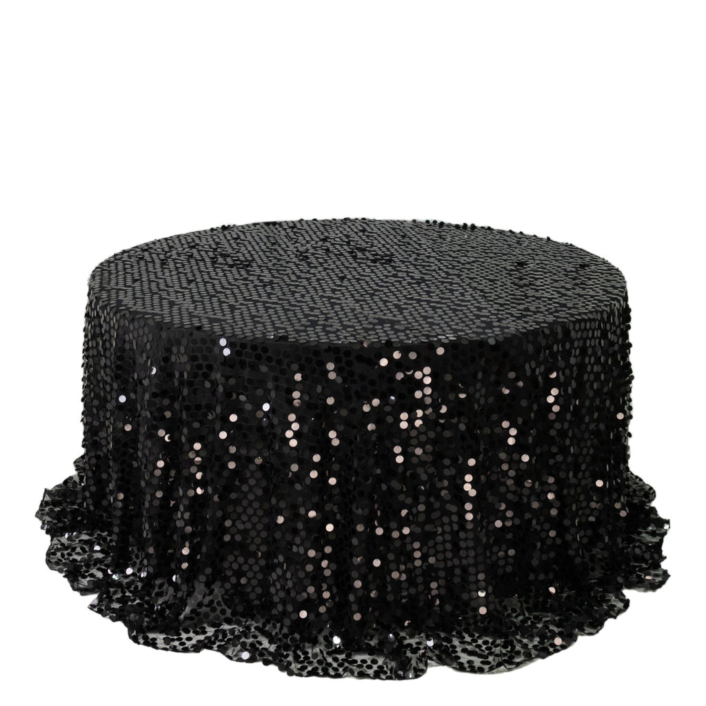 Sequin 132" Round Tablecloth Black - Big Payette Table Cover - Bell Racket Store
