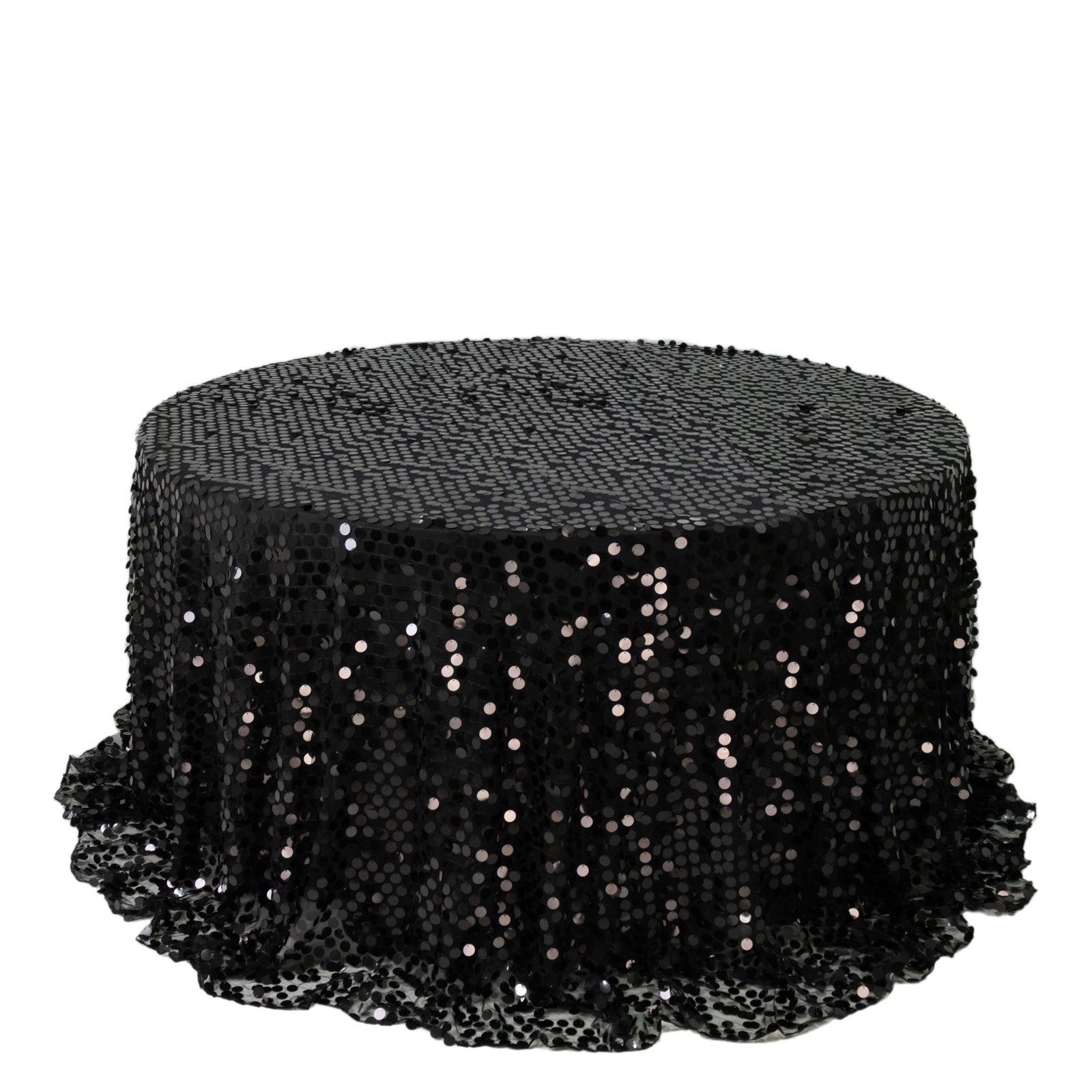 Sequin 132" Round Tablecloth Black - Big Payette Table Cover - Bell Racket Store