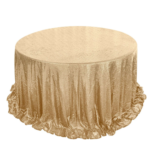 Sequin 132" Round Tablecloth Champagne - Seamless Dazzling Table Cover - NestOCart