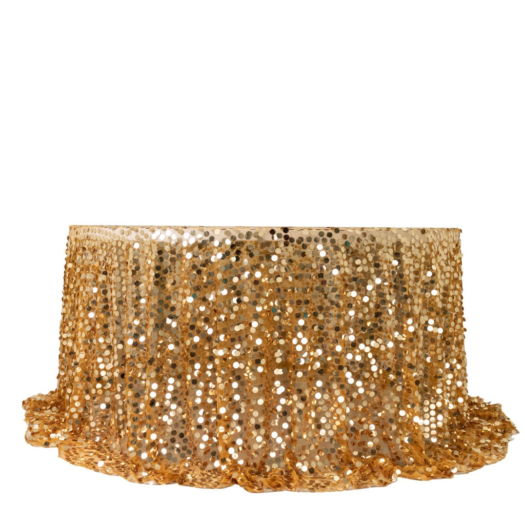Sequin 132" Round Tablecloth Gold - Big Payette Table Cover - Bell Racket Store