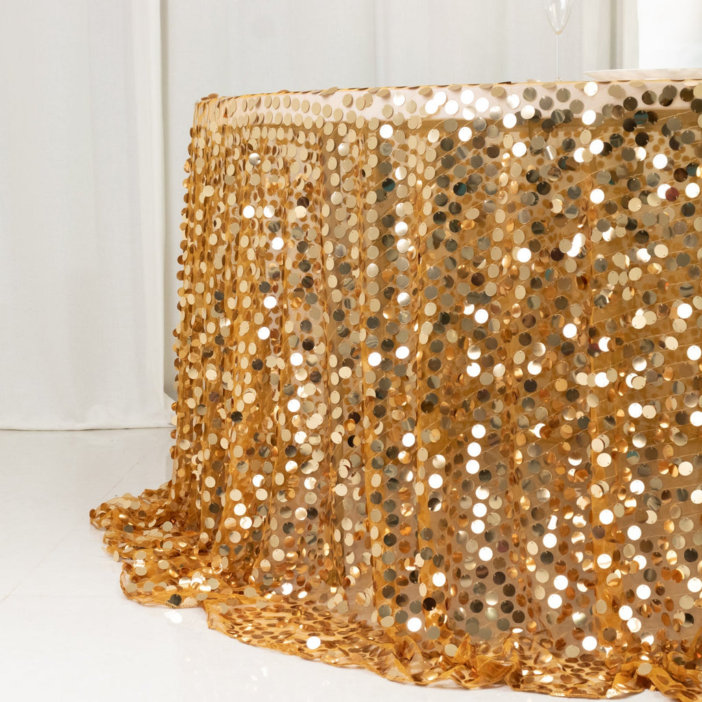 Sequin 132" Round Tablecloth Gold - Big Payette Table Cover - Bell Racket Store