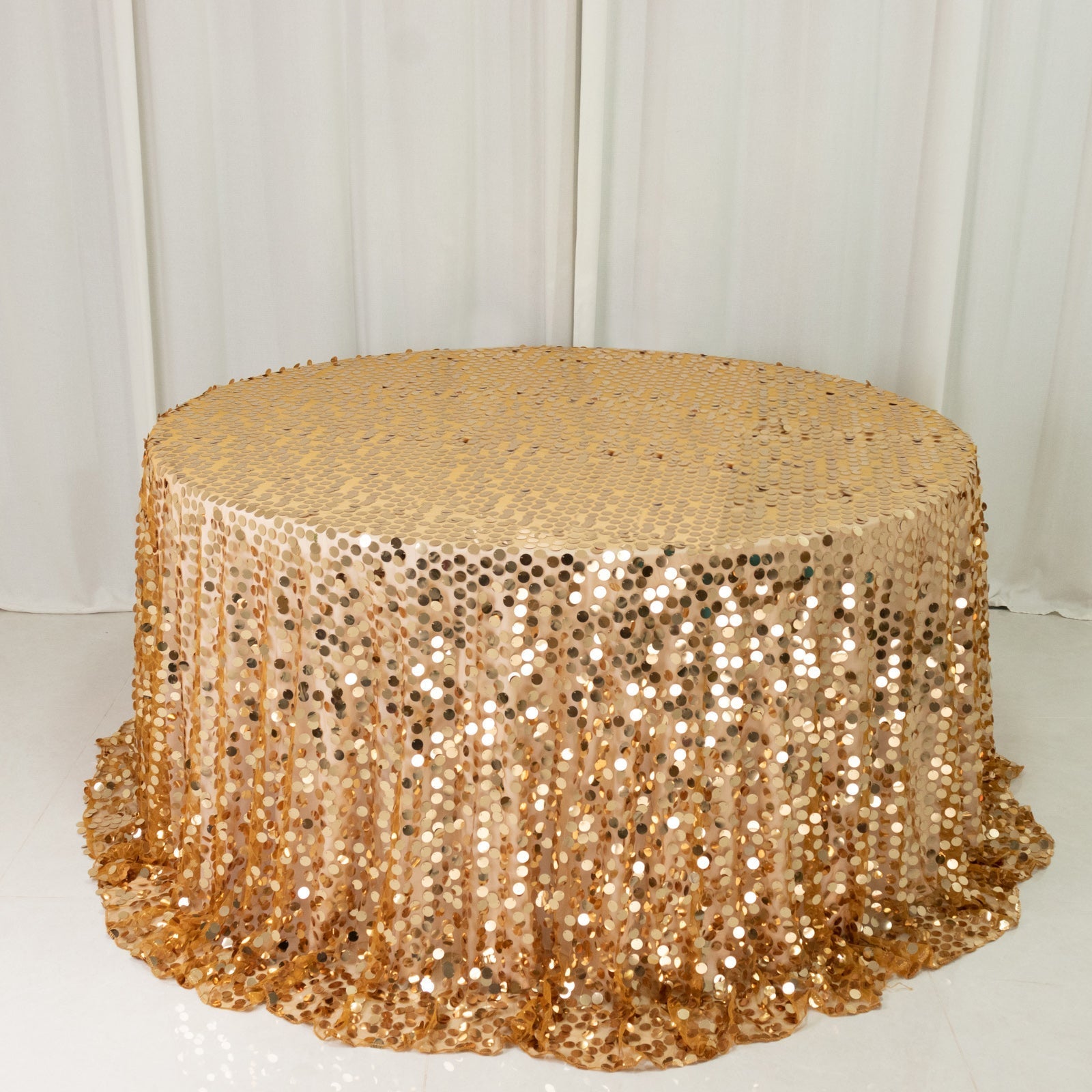 Sequin 132" Round Tablecloth Gold - Big Payette Table Cover - Bell Racket Store