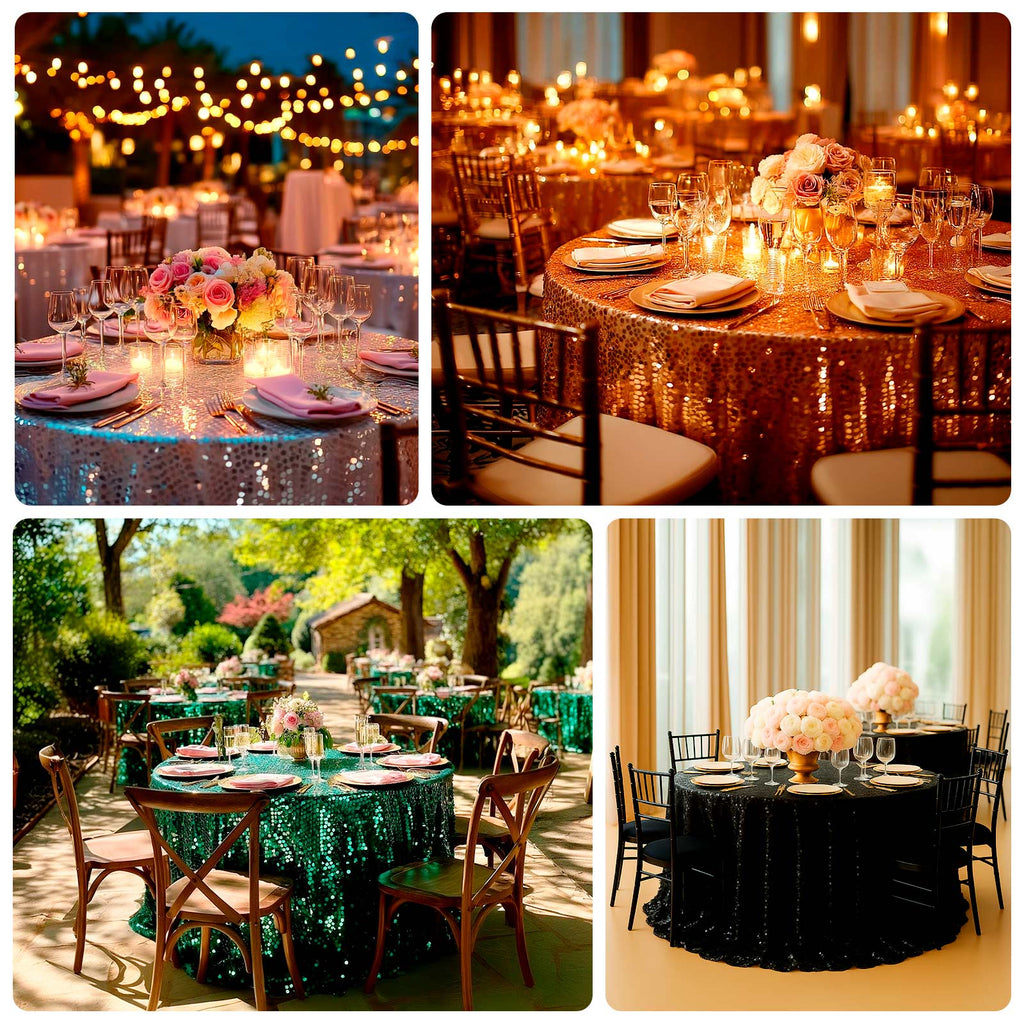 Sequin 132" Round Tablecloth Gold - Big Payette Table Cover - Bell Racket Store