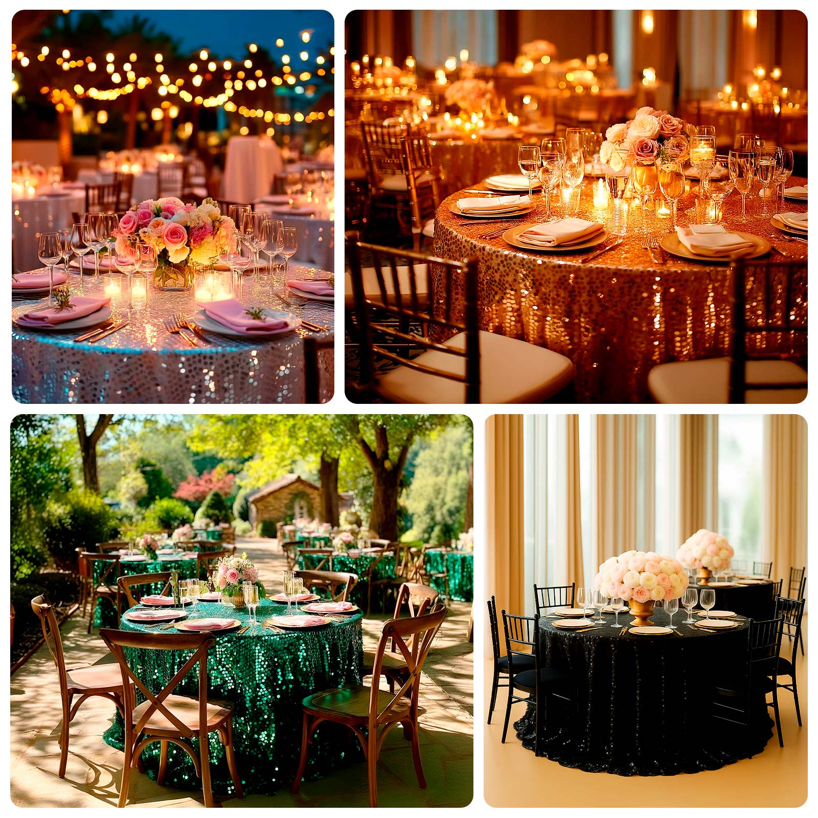 Sequin 132" Round Tablecloth Gold - Big Payette Table Cover - Bell Racket Store