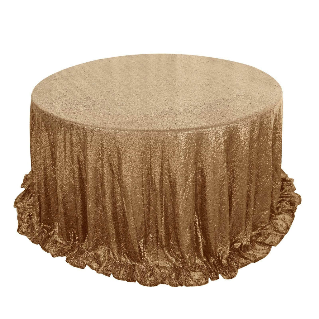 Sequin 132" Round Tablecloth Gold - Seamless Dazzling Design for Refined Events