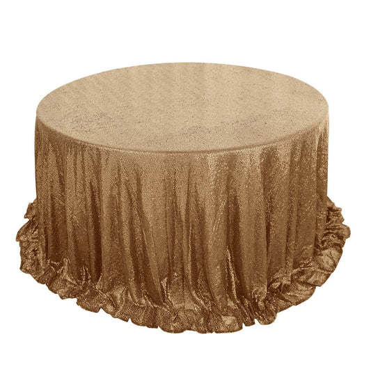 Sequin 132" Round Tablecloth Gold - Seamless Dazzling Design for Refined Events