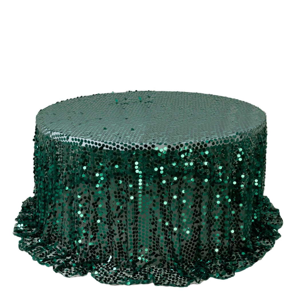 Sequin 132" Round Tablecloth Hunter Emerald Green - Big Payette Table Cover - Bell Racket Store